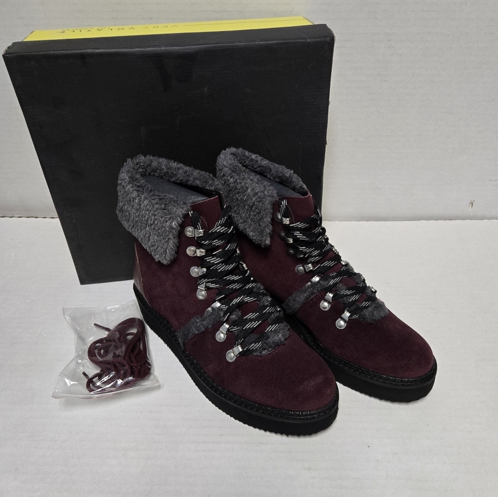 Very Volatile Tonkin Boots Womens Sz 9 & 8 FAUX Leather Fur Burgundy NIB Combat